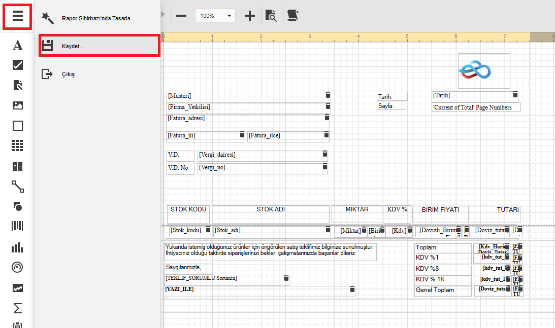 Tasarım Kaydetme Butonu